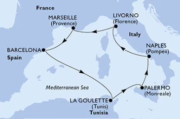 MSC GRANDIOSA - CROCIERA ITALIA, FRANCIA, SPAGNA, TUNISIA